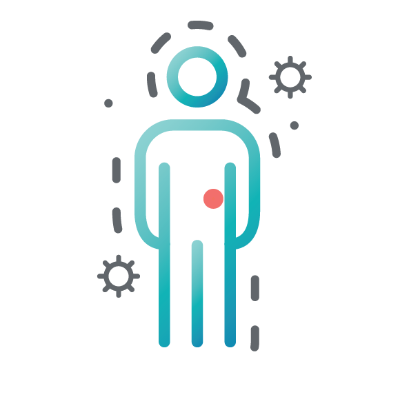 Outline of a person with two floating molecules outside a dotted line around the person